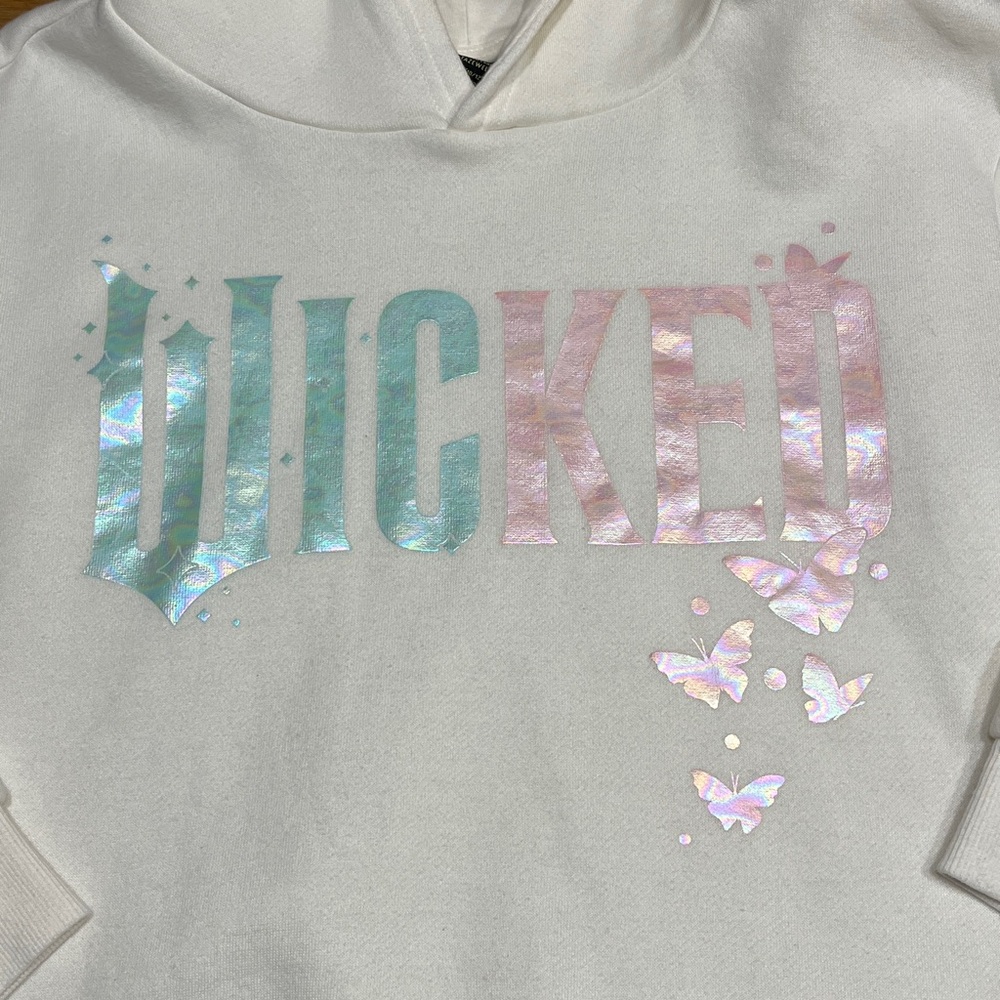 Wicked from Paul Tazewell Cream Hoodie w/ Green & Pink Pastel Graphics Girls Lg - Picture 2 of 16